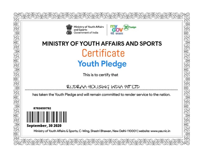 Youth Pledge Certificate for Real Estate Innovation India